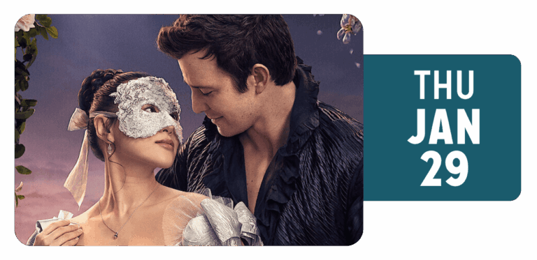 Couple in masquerade attire, "THU JAN 29